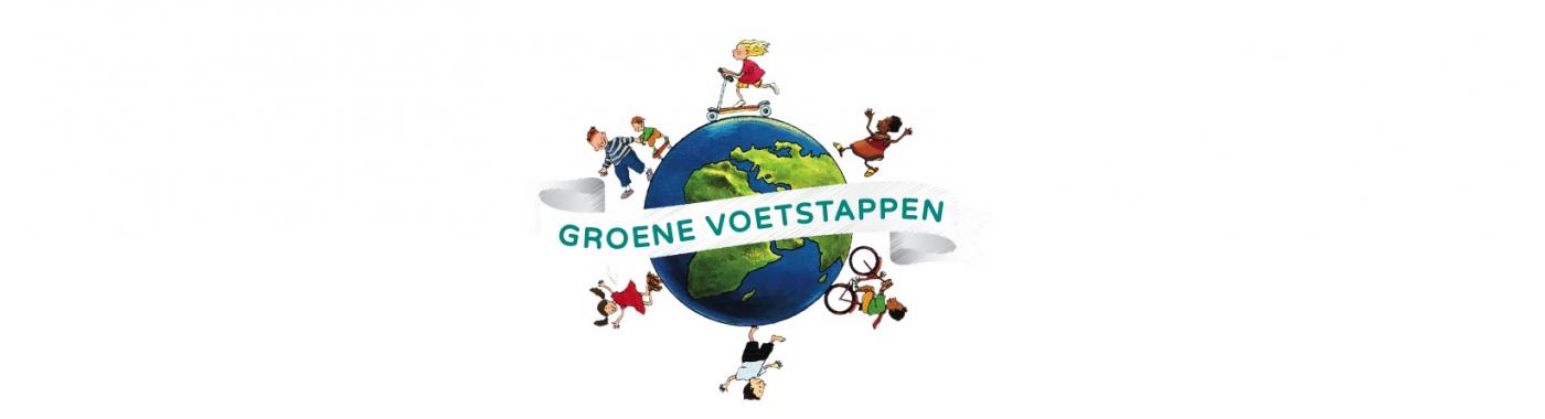 Groene Voetstappen wereldbol logo