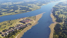 Artist impression: vogevlucht over Drususdam en fort Carvio